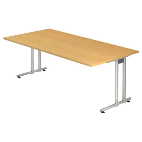 Schreibtisch NANO 2E S in Buche-Optik mit silbernen Metallbeinen von hjh OFFICE PRO