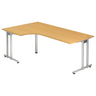 L-förmiger Schreibtisch NANO 82 S in Buche-Optik mit silbernen Metallbeinen von hjh OFFICE PRO