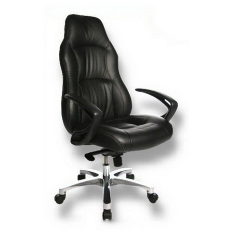 Luxus-Chefsessel OFFICE RS1 mit schwarzem Lederbezug und silberfarbenem Sternfuß von Topstar