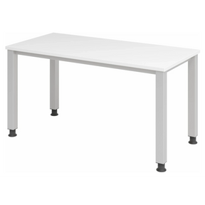 Höhenverstellbarer Schreibtisch QUEO 614 S in Weiß und Silber mit vier quadratischen Beinen von hjh OFFICE PRO