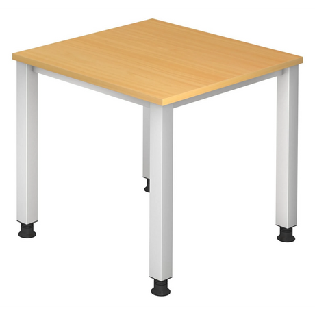 Höhenverstellbarer Schreibtisch QUEO 8 S mit buchenfarbener Platte und silbernen Beinen von hjh OFFICE PRO