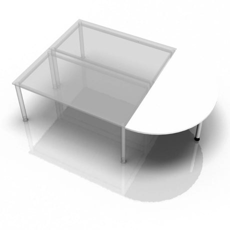 Weißer Ansatztisch RA60 / RA80 / RA160 mit halbkreisförmiger Platte und schlanken Metallbeinen von hjh OFFICE PRO
