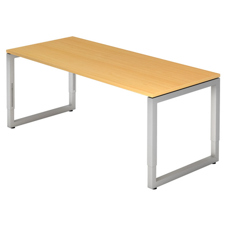 Höhenverstellbarer Schreibtisch REGO 19 S in Buche-Optik mit silbernem Metallgestell von hjh OFFICE PRO