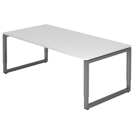 Höhenverstellbarer Schreibtisch REGO 2E G mit weißer Tischplatte und graphitgraunem Gestell von hjh OFFICE PRO
