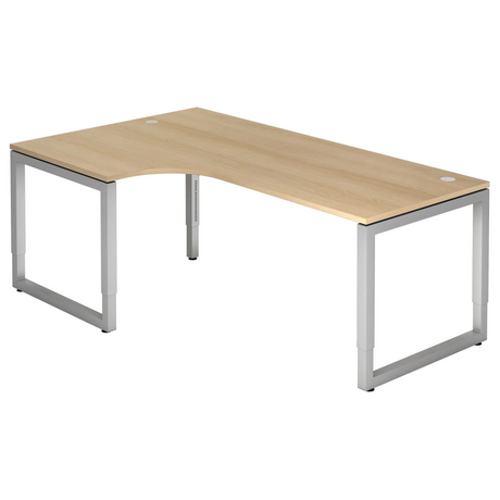 Höhenverstellbarer L-Schreibtisch REGO 82 S in Eiche-Optik mit silbernem Gestell von hjh OFFICE PRO