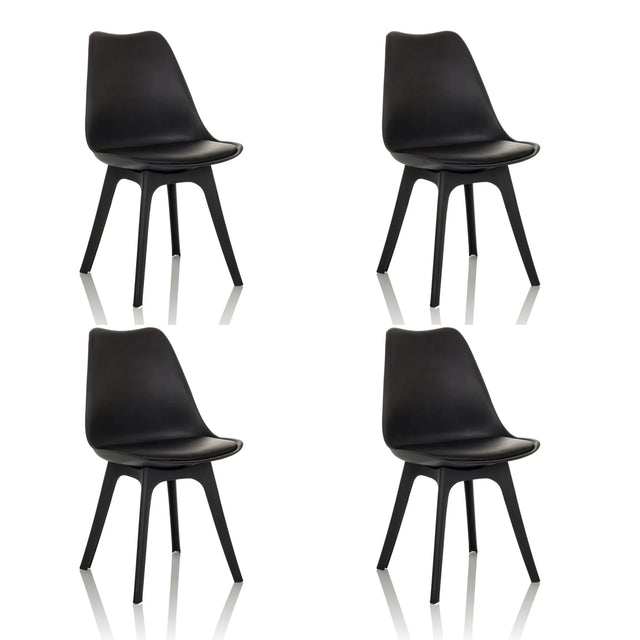 Vier schwarze Schalenstühle SCANDI P mit minimalistischem Design und vier Beinen von hjh OFFICE