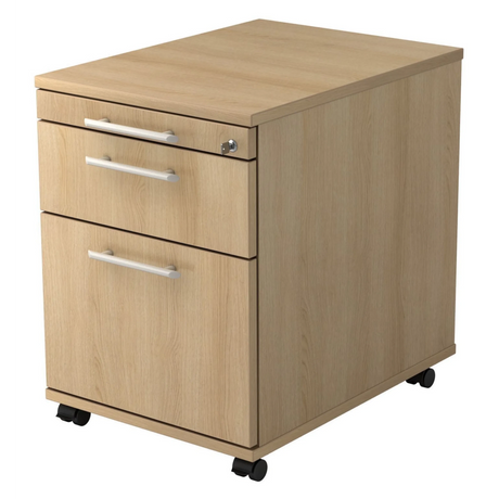 System Rollcontainer SIGNA AC20 in Eiche-Optik mit drei Schubladen und Relinggriffen von hjh OFFICE PRO