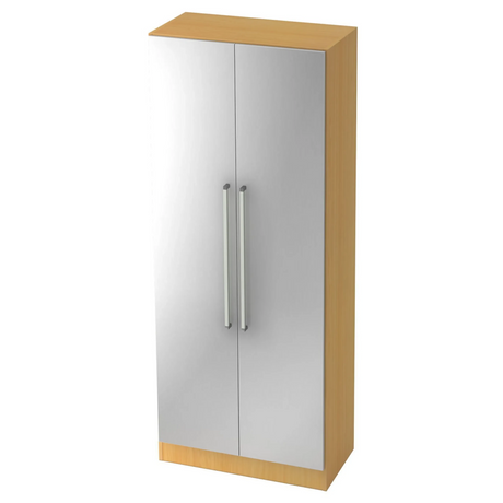Schrank SIGNA G 7100 in Buche und Silber mit zwei silbernen Metallfronten und Chromgriffen von hjh OFFICE PRO
