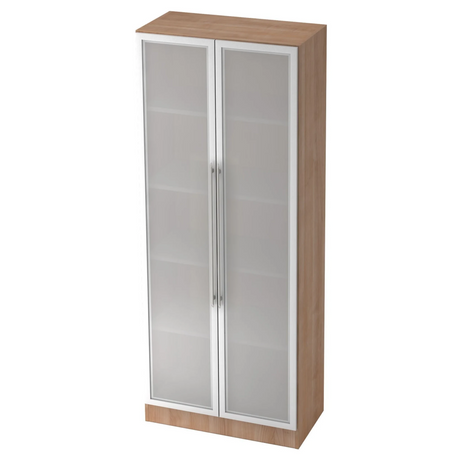 Aktenschrank SIGNA G 7100G in Nussbaum-Optik mit zwei matten Glastüren und silbernen Relinggriffen von hjh OFFICE PRO