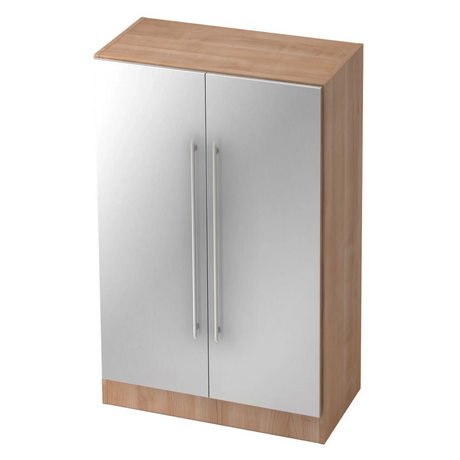 Schrank SIGNA G 7550 in Nussbaum-Optik mit silbernen Kunststofffronten und Relinggriffen von hjh OFFICE PRO