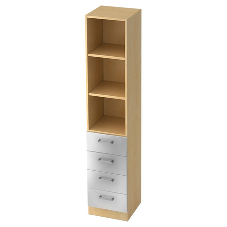 Regal SIGNA G 7600 in Ahornoptik mit drei offenen Fächern und vier silbernen Schubladen von hjh OFFICE PRO