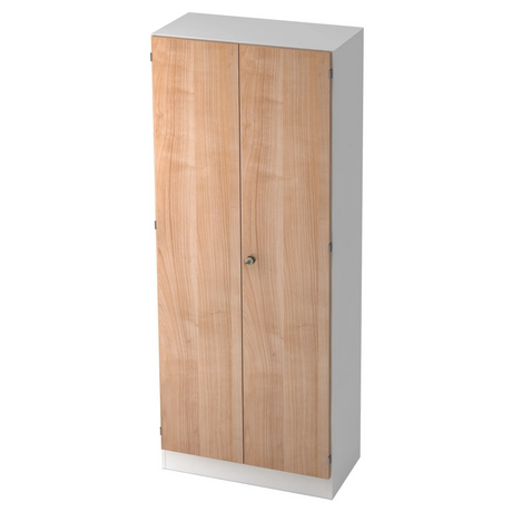 Schrank SIGNA K 6200 SG in Weiß mit Fronten in Nussbaum-Optik und einem Schloss von hjh OFFICE PRO