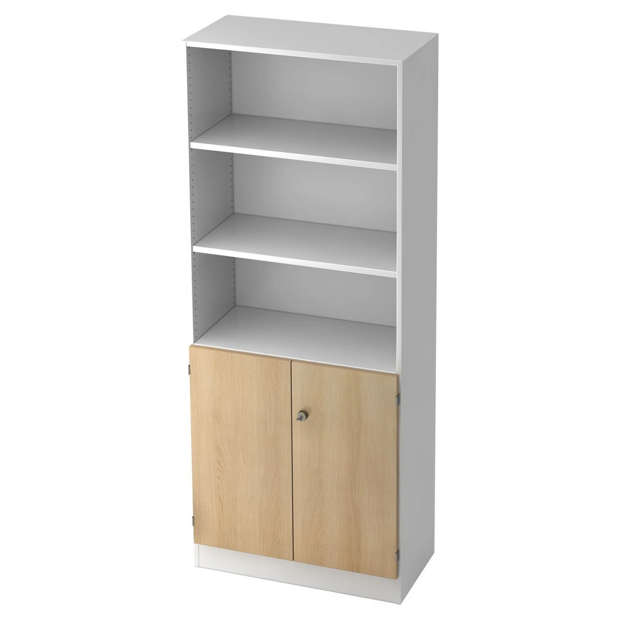 Regal SIGNA K 6770 SG in Weiß und Eiche mit drei offenen Ablagen und einem zweitürigen Unterschrank von hjh OFFICE PRO