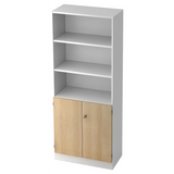 Regal SIGNA K 6770 SG in Weiß und Eiche mit drei offenen Ablagen und einem zweitürigen Unterschrank von hjh OFFICE PRO