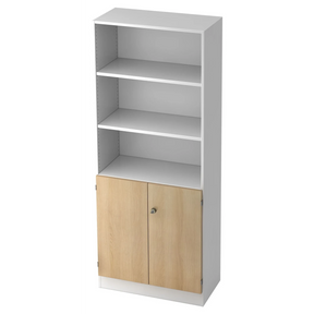 Regal SIGNA K 6770 SG in Weiß und Eiche mit drei offenen Ablagen und einem zweitürigen Unterschrank von hjh OFFICE PRO