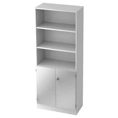Weißes Regal SIGNA K 6770 SG mit drei offenen Ablagefächern und einem geschlossenen Unterschrank von hjh OFFICE PRO