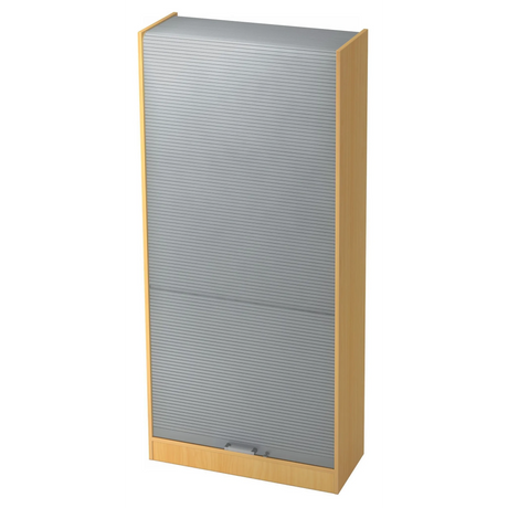 Aktenschrank SIGNA R 90 in Buche und Silber mit silbernem Rollladen und Chromgriff von hjh OFFICE PRO