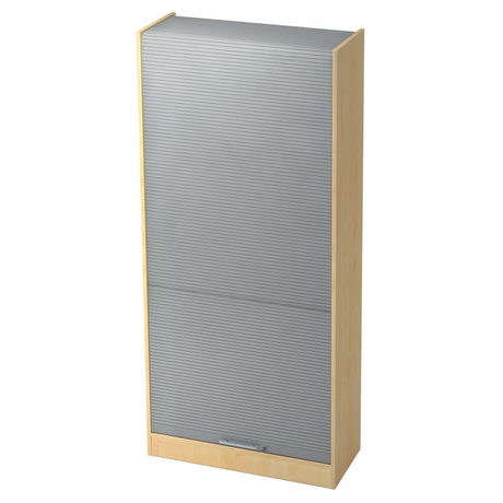Aktenschrank SIGNA R 90 in Ahorn-Optik mit silbernen Lamellentüren und Relinggriff von hjh OFFICE PRO