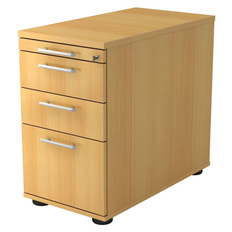 Standcontainer SIGNA SC40 in heller Buche-Optik mit vier Schubladen und silbernen Relinggriffen von hjh OFFICE PRO