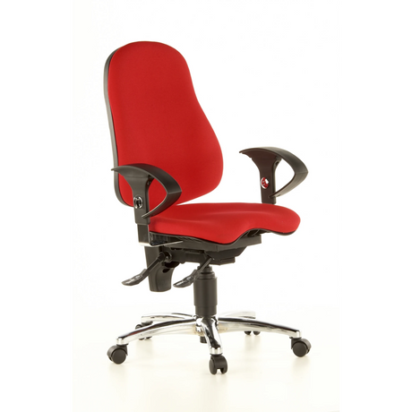 Profi-Bürostuhl SITNESS 10 mit rotem Stoffbezug, schwarzen Armlehnen und Fußkreuz aus Chrom von Topstar