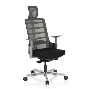High-End-Bürostuhl SKARIF in Schwarz und Grau mit Netzrückenlehne und Kopfstütze von hjh OFFICE