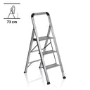 Klappleiter SOLID V aus silbernem Aluminium mit drei Stufen und Sicherheitsgriff von hjh OFFICE
