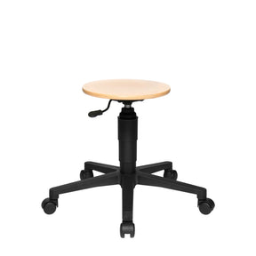 Drehhocker Tec 60 mit Sitzfläche aus heller Buche und schwarzem Fußkreuz auf Rollen von Topstar