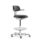 Arbeitsstuhl TOP WORK 40 W mit dunkelgrauem Bezug, weißem Gestell und Fußring auf Rollen von hjh OFFICE