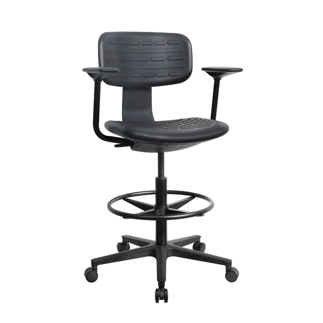Schwarzer Counterstuhl TOP WORK B1 mit Armlehnen, Fußring und Rollenkreuz von hjh OFFICE