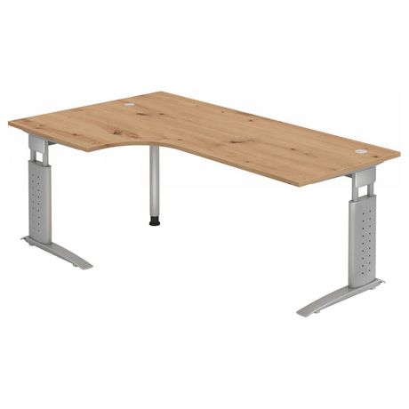 Höhenverstellbarer Schreibtisch UNDA 82 S in Asteiche mit silbernem Gestell von hjh OFFICE PRO