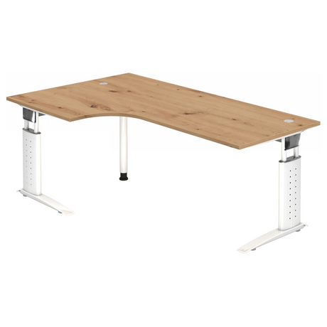 Höhenverstellbarer Schreibtisch UNDA 82 W in Asteiche mit silbernem Gestell von hjh OFFICE PRO
