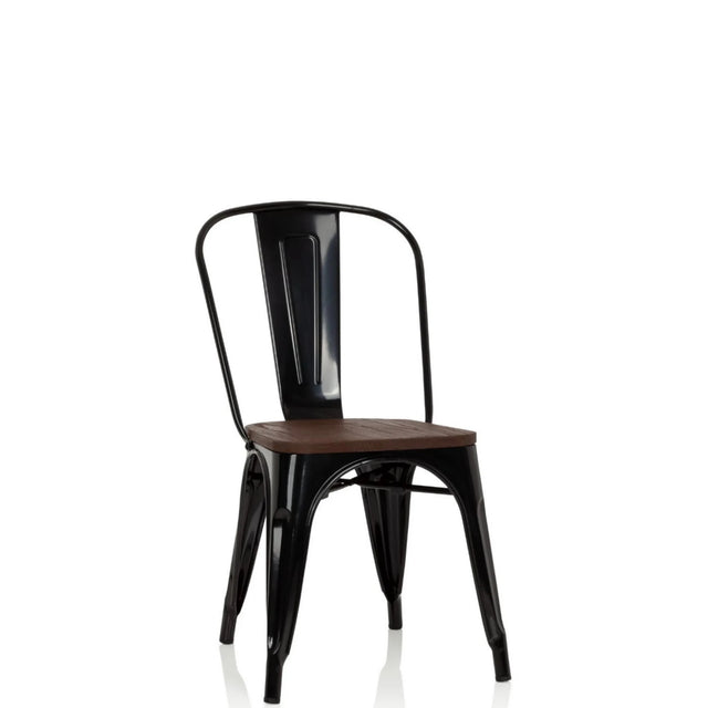 Schwarzer Bistrostuhl VANTAGGIO COMFORT W mit dunkler Holzsitzfläche und Metallgestell von hjh OFFICE