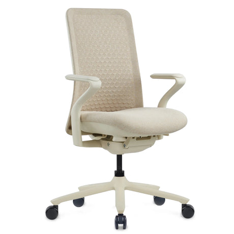 High-End-Bürostuhl VERVIO in Beiger Optik mit Netzrückenlehne und Rollenfußkreuz von hjh OFFICE