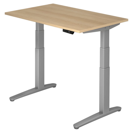 Elektrisch höhenverstellbarer Schreibtisch XBHM 12 SS in Eicheoptik mit grauem Gestell von hjh OFFICE PRO