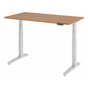Elektrisch höhenverstellbarer Schreibtisch XBHM 14 SS in Nussbaum mit weißem Gestell und Display von hjh OFFICE PRO
