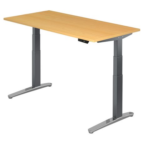 Elektrisch höhenverstellbarer Schreibtisch XBHM 16 GC in Buche mit grauen Beinen von hjh OFFICE PRO
