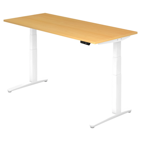 Elektrisch höhenverstellbarer Schreibtisch XBHM 19 WW in Buche mit weißem Gestell von hjh OFFICE PRO