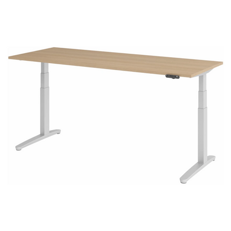 Elektrisch höhenverstellbarer Schreibtisch XBHM 20 SS in Eiche mit weißem Gestell und Bedienfeld von hjh OFFICE PRO