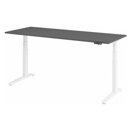 Elektrisch höhenverstellbarer Schreibtisch XBHM 20 WW in Graphit mit weißen Beinen und Bedienfeld von hjh OFFICE PRO