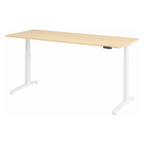 Elektrisch höhenverstellbarer Schreibtisch XBHM 20 WW mit Ahornholz-Platte und weißem Gestell von hjh OFFICE PRO