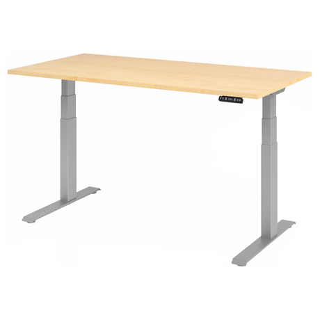 Elektrisch höhenverstellbarer Schreibtisch XDKB 16 S mit heller Ahornoberfläche und grauem Gestell von hjh OFFICE PRO