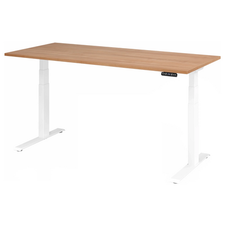 Elektrisch höhenverstellbarer Schreibtisch XDKB 19 W mit Nussbaum-Platte und weißem Gestell von hjh OFFICE PRO