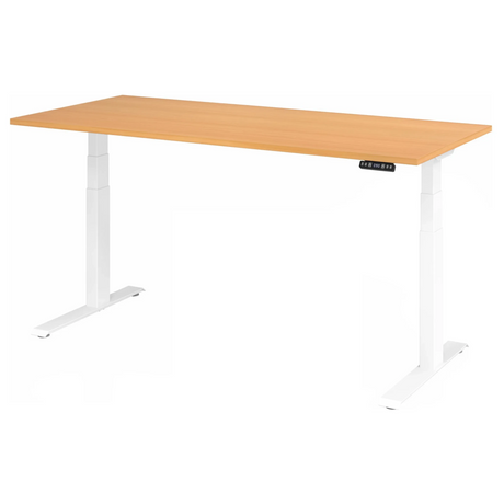 Elektrisch höhenverstellbarer Schreibtisch XDKB 19 W mit buchenfarbener Platte und weißem Gestell von hjh OFFICE PRO