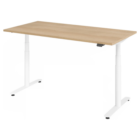 Elektrisch höhenverstellbarer Schreibtisch XDLR 16 W mit Tischplatte in Eiche und weißem Gestell von hjh OFFICE PRO