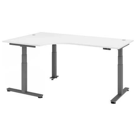Elektrisch höhenverstellbarer Schreibtisch XDSM 82 G in Weiß mit L-förmiger Platte von hjh OFFICE PRO