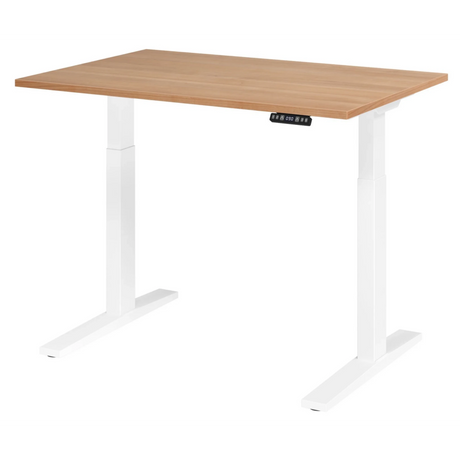 Elektrisch höhenverstellbarer Schreibtisch XMKA 12 W mit Nussbaum-Platte und weißem Gestell von hjh OFFICE PRO