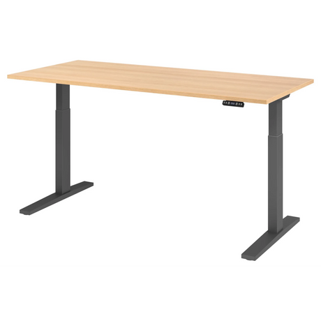 Elektrisch höhenverstellbarer Schreibtisch XMKA 19 G in Eiche mit dunklem Gestell von hjh OFFICE PRO