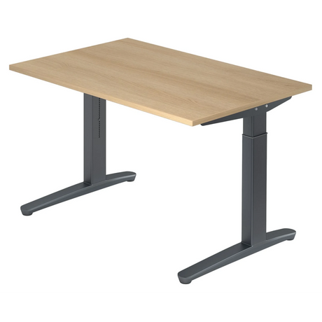 Höhenverstellbarer Schreibtisch XTRA XB 12 GG mit heller Eichenholzplatte und anthrazitfarbenem Gestell von hjh OFFICE PRO