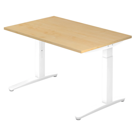 Höhenverstellbarer Schreibtisch XTRA XB 12 WW in Ahorn-Optik mit weißem Gestell von hjh OFFICE PRO