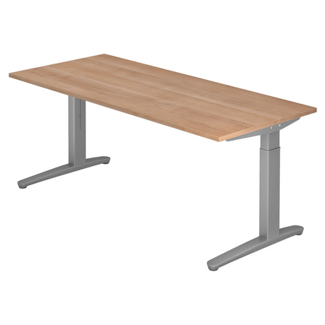 Höhenverstellbarer Schreibtisch XTRA XB 19 SS in Nussbaum-Optik mit grauen T-Füßen von hjh OFFICE PRO